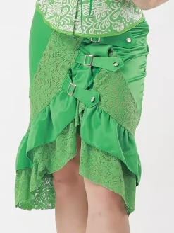 Halloween Jupe gothique punk rock en dentelle noire taille haute irrégulière