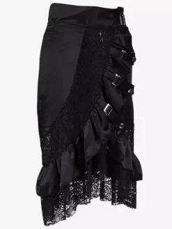 Halloween Jupe gothique punk rock en dentelle noire taille haute irrégulière