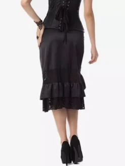 Halloween Jupe gothique punk rock en dentelle noire taille haute irrégulière