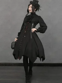 Halloween Robe gothique Lolita JSK Jupe pull noire à lacets Lolita Déguisements Halloween