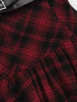 Halloween Robe gothique pour femme bordeaux avec 艙illets et volants en dentelle et tunique punk en polyester