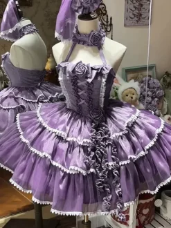 Halloween Robes gothiques Lolita à n艙uds et volants robes violettes à blocs de couleurs