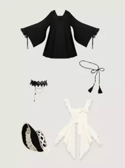 Halloween Robes gothiques Lolita en dentelle avec n艙uds et blocs de couleurs