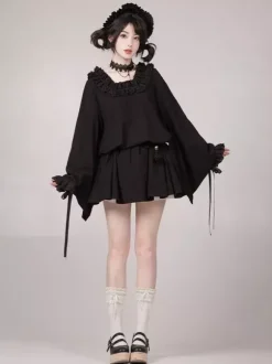Halloween Robes gothiques Lolita en dentelle avec n艙uds et blocs de couleurs