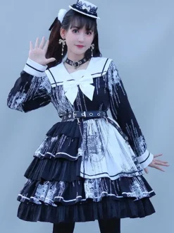 Halloween Robes Lolita Gothiques N艙uds Noir Noir