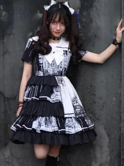 Halloween Robes Lolita Gothiques N艙uds Noir Noir