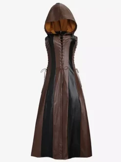 Halloween Carnaval Costumes Halloween Robe Sexy Femme Bloc de Couleur Cuir PU Costumes de Fête
