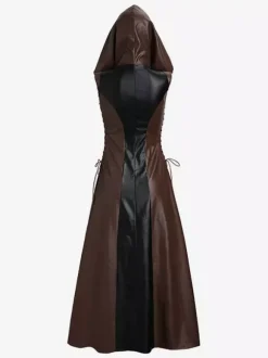 Halloween Carnaval Costumes Halloween Robe Sexy Femme Bloc de Couleur Cuir PU Costumes de Fête