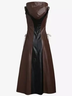 Halloween Carnaval Costumes Halloween Robe Sexy Femme Bloc de Couleur Cuir PU Costumes de Fête