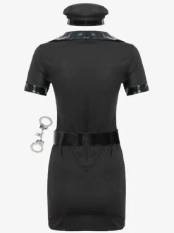 Halloween Corps Costume Pour Femmes Policière Chapeau Ceinture Menottes Robe 4 Pièces Ensemble Costume De Vacances Ensemble Complet