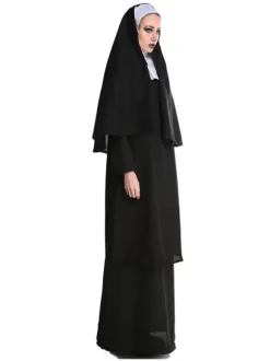 Halloween Costume de nonne d'halloween pour les femmes robe longue à capuche noire chapeaux Costume de vacances ensemble complet