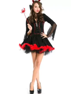 Halloween Costume De Sorcière Cosplay Vampire Femme Robe Courte Noire Rouge Déguisements Halloween