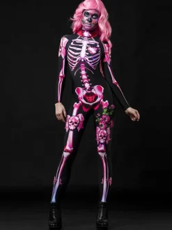 Halloween Costume Halloween Combinaison Zentai Squelette Tenue Rose