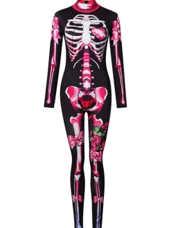 Halloween Costume Halloween Combinaison Zentai Squelette Tenue Rose