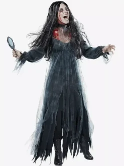 Halloween Costumes de mariée fantôme d'Halloween pour les femmes Robe longue en dentelle noire Polyester Vacances Costumes de mort