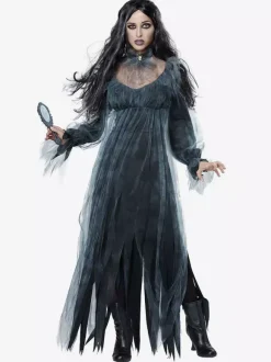 Halloween Costumes de mariée fantôme d'Halloween pour les femmes Robe longue en dentelle noire Polyester Vacances Costumes de mort