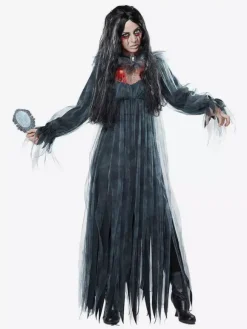 Halloween Costumes de mariée fantôme d'Halloween pour les femmes Robe longue en dentelle noire Polyester Vacances Costumes de mort