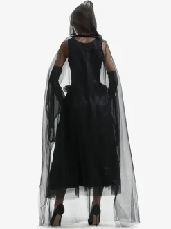 Halloween Costumes de sorcière d'Halloween pour les femmes Robe longue en tulle noire Cape Polyester Costumes de vacances Ensemble complet