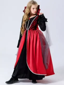 Halloween Costumes de vampire pour enfants Ensemble de velours rouge d'Halloween Robe horrible pour enfants