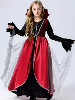 Halloween Costumes de vampire pour enfants Ensemble de velours rouge d'Halloween Robe horrible pour enfants