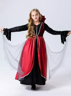 Halloween Costumes de vampire pour enfants Ensemble de velours rouge d'Halloween Robe horrible pour enfants