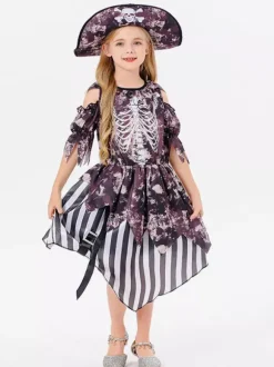 Halloween Costumes d'Halloween pour enfants Ensemble de polyester d'Halloween marron foncé Robe chapeau pour enfants