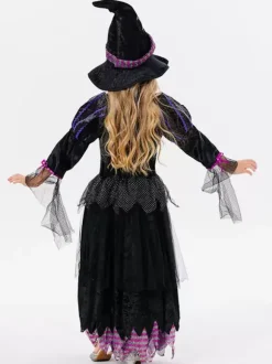 Halloween Costumes d'Halloween pour enfants Ensemble de polyester violet pour Halloween Robe pour enfants Chapeau