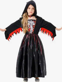 Halloween Costumes d'Halloween pour enfants Ensemble d'Halloween noir Robe en polyester pour enfants Collier