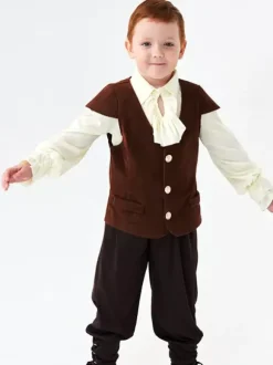 Halloween Costumes d'Halloween pour enfants Ensemble de polyester marron café pour Halloween Chemise et pantalon pour enfants