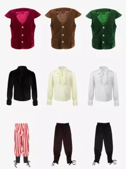 Halloween Costumes d'Halloween pour enfants Ensemble de polyester marron café pour Halloween Chemise et pantalon pour enfants