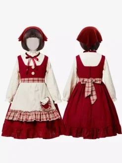 Halloween Costumes d'Halloween pour enfants Ensemble d'Halloween rouge Robe en polyester pour enfants Couvre-chef
