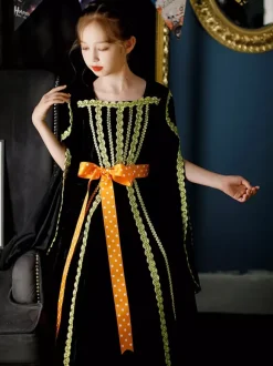 Halloween Déguisement Tea Party Robe Manches Longue Lolita De Style Noir De Style Rococo Cosplay Halloween