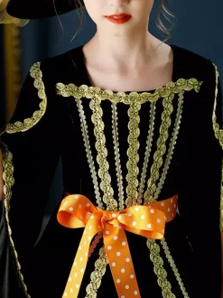 Halloween Déguisement Tea Party Robe Manches Longue Lolita De Style Noir De Style Rococo Cosplay Halloween