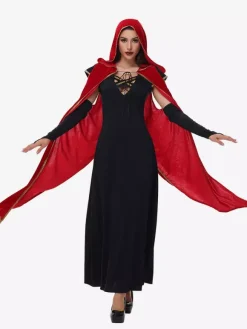 Halloween Ensemble de robe cape sexy rouge vampire pour costumes de vacances