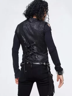 Halloween Gilet en patchwork jacquard gothique punk pour homme costume argenté