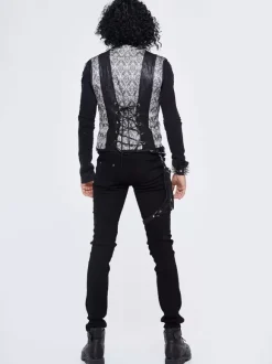 Halloween Gilet en patchwork jacquard gothique punk pour homme costume argenté