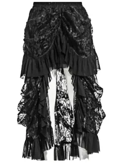 Halloween Jupe Gothique 2026 Noir Plissés Dentelle Femmes Coton Jupe Rétro Déguisements Halloween