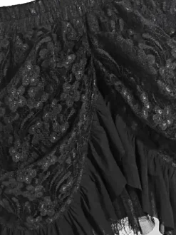 Halloween Jupe Gothique 2026 Noir Plissés Dentelle Femmes Coton Jupe Rétro Déguisements Halloween