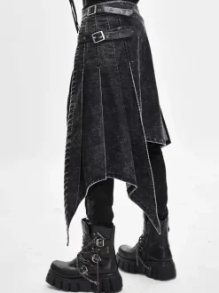 Halloween Jupe portefeuille en velours côtelé effet vieilli style punk pantalon patchwork en denim vêtements pour costumes