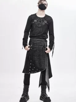 Halloween Jupe portefeuille en velours côtelé effet vieilli style punk pantalon patchwork en denim vêtements pour costumes