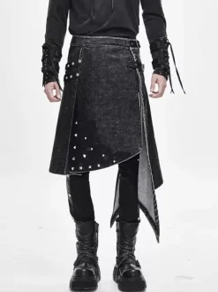 Halloween Jupe portefeuille en velours côtelé effet vieilli style punk pantalon patchwork en denim vêtements pour costumes