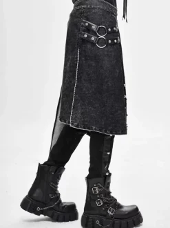 Halloween Jupe portefeuille en velours côtelé effet vieilli style punk pantalon patchwork en denim vêtements pour costumes
