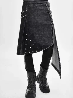 Halloween Jupe portefeuille en velours côtelé effet vieilli style punk pantalon patchwork en denim vêtements pour costumes