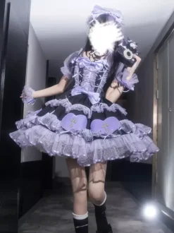 Halloween rentrée scolaireRobes gothiques Lolita avec n艙uds et perles blocs de couleurs rose et bleu ciel clair