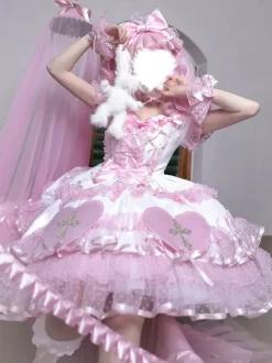 Halloween rentrée scolaireRobes gothiques Lolita avec n艙uds et perles blocs de couleurs rose et bleu ciel clair
