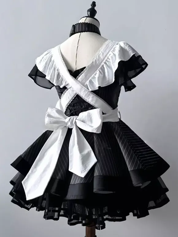 Halloween rentrée scolaireRobe de soubrette vintage élégante style Lolita japonais tablier à volants avec bordure en dentelle uniforme aristocrate gothique kawaii