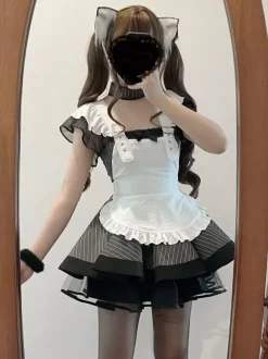Halloween rentrée scolaireRobe de soubrette vintage élégante style Lolita japonais tablier à volants avec bordure en dentelle uniforme aristocrate gothique kawaii