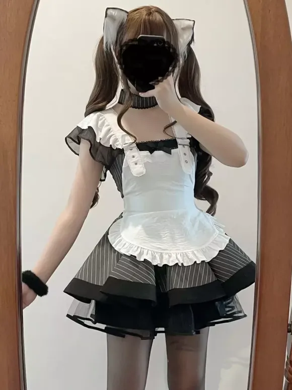 Halloween rentrée scolaireRobe de soubrette vintage élégante style Lolita japonais tablier à volants avec bordure en dentelle uniforme aristocrate gothique kawaii