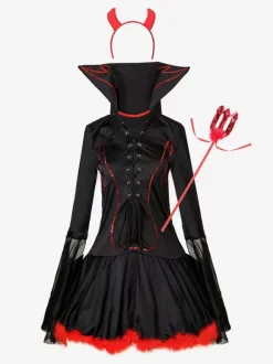 Halloween Robe courte effrayante en Polyester rouge diable pour femmes ensemble complet de Costumes