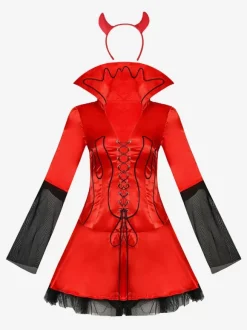 Halloween Robe courte effrayante en Polyester rouge diable pour femmes ensemble complet de Costumes